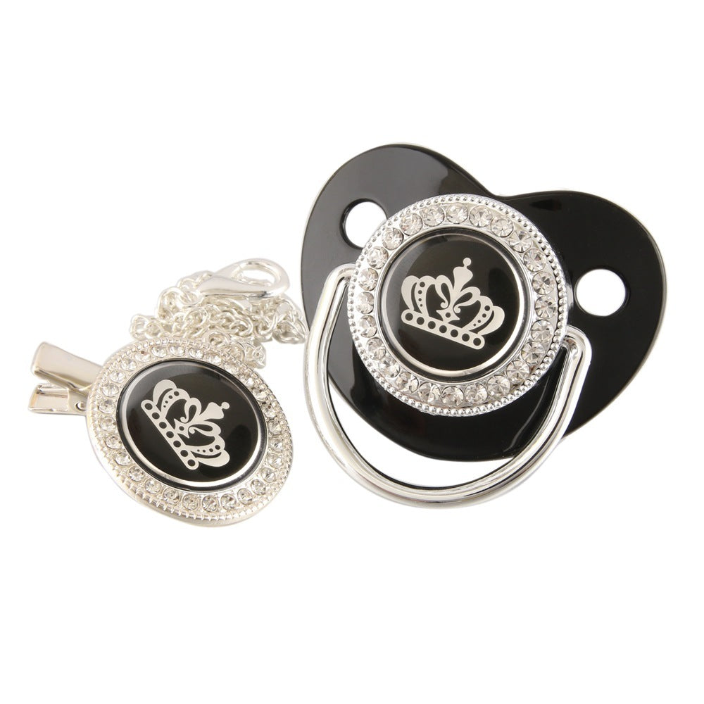 Diamond Cartoon Crown Baby Nipple With Chain Clip