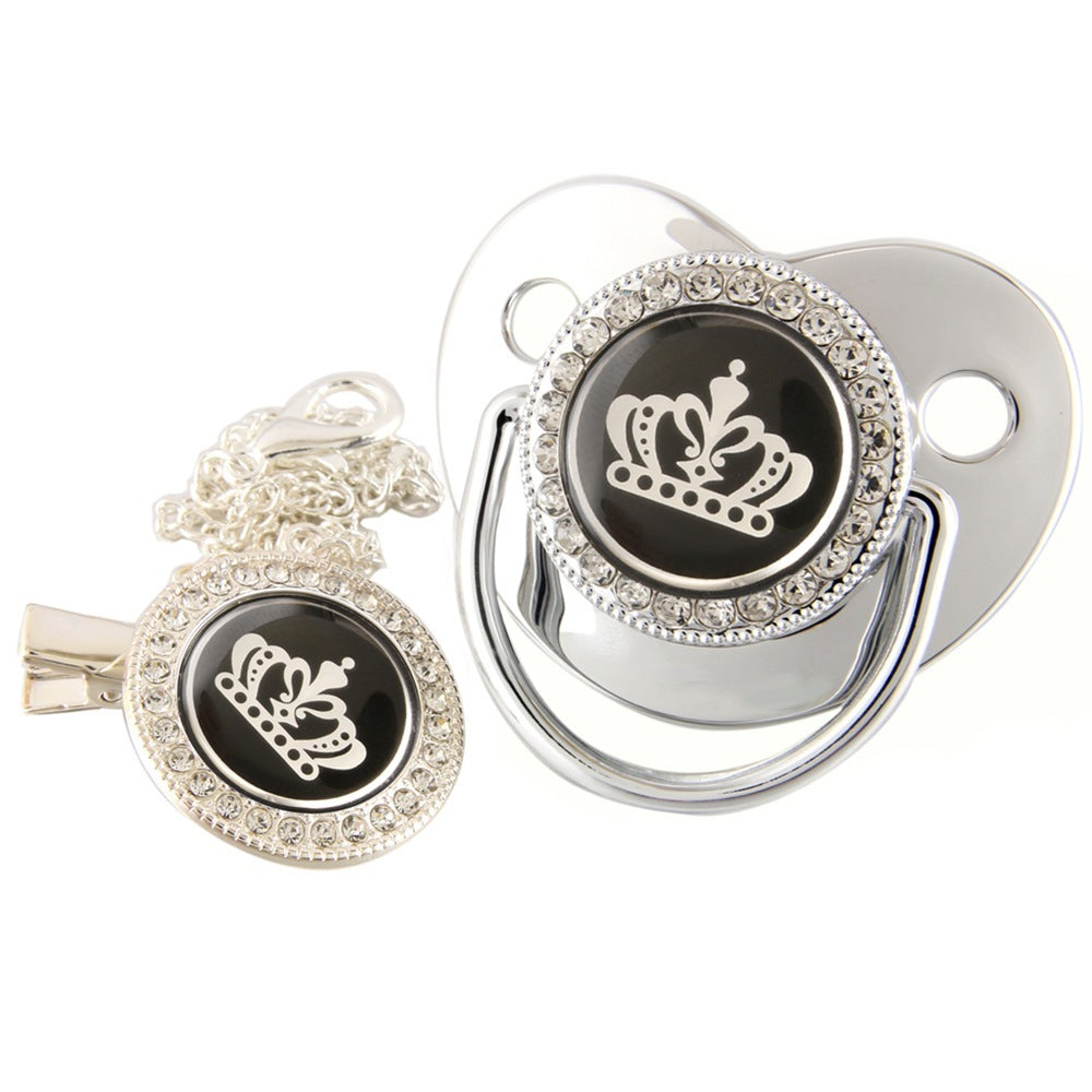 Diamond Cartoon Crown Baby Nipple With Chain Clip