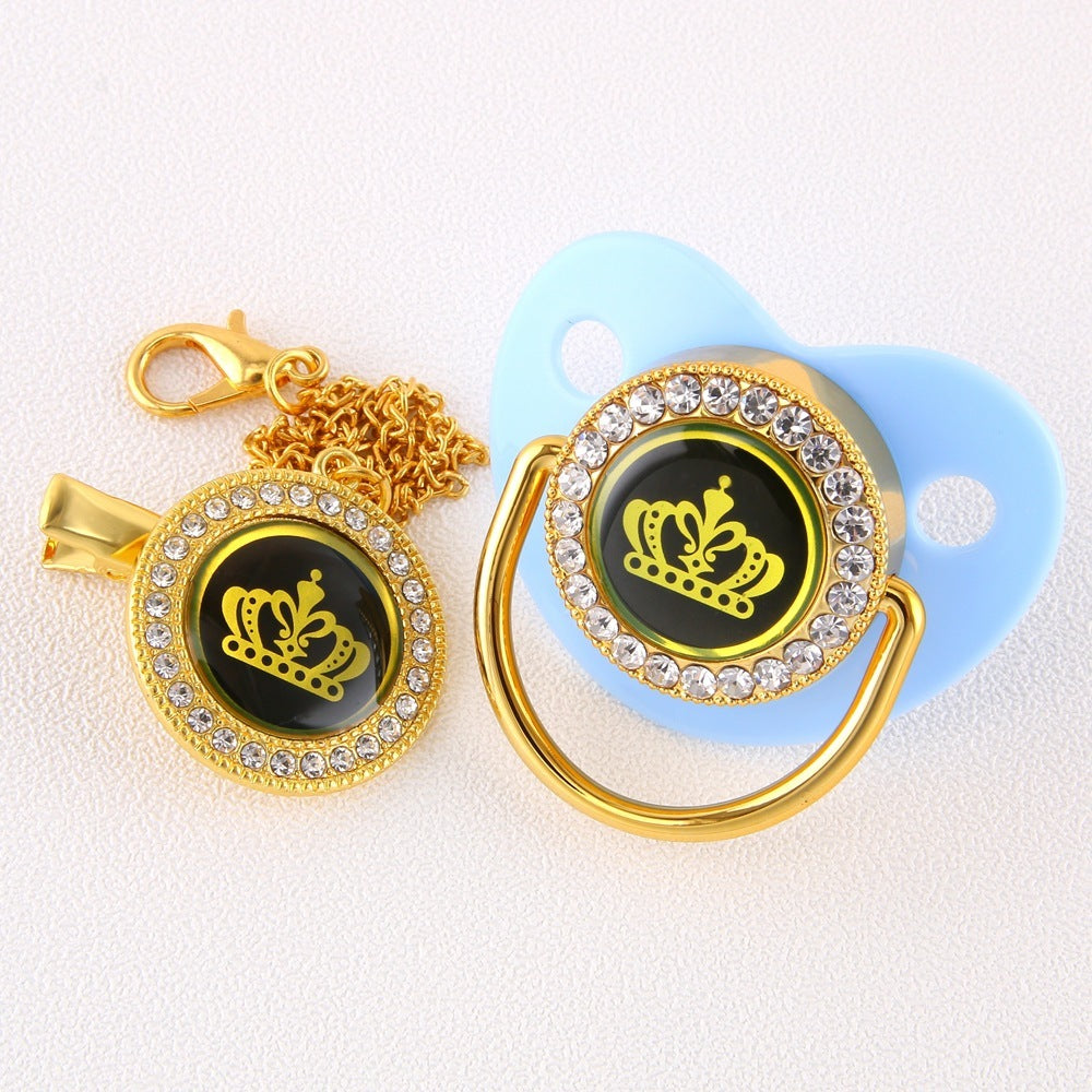 Diamond Cartoon Crown Baby Nipple With Chain Clip