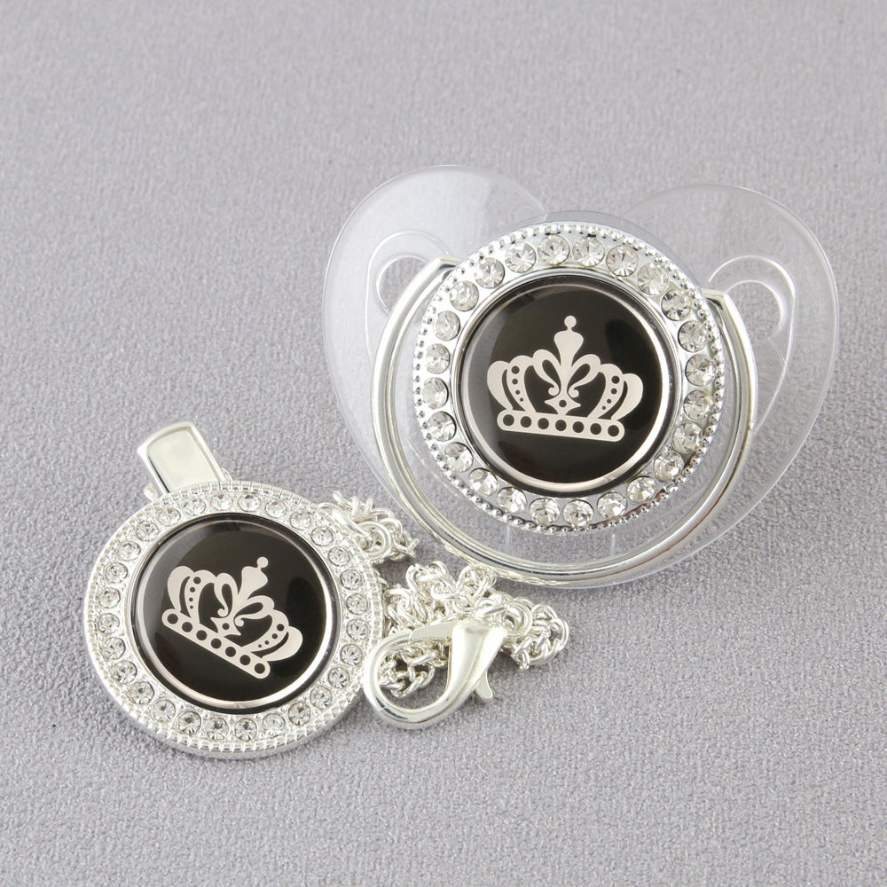 Diamond Cartoon Crown Baby Nipple With Chain Clip