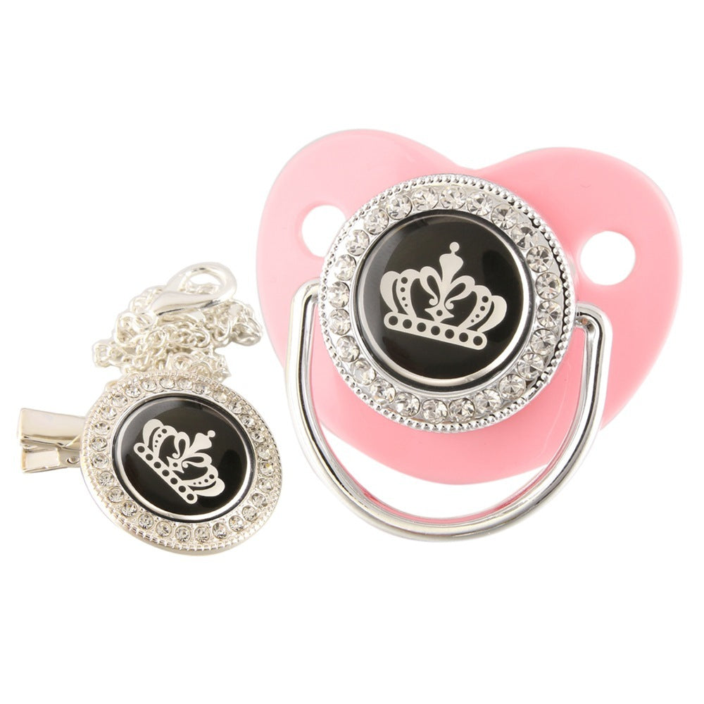 Diamond Cartoon Crown Baby Nipple With Chain Clip
