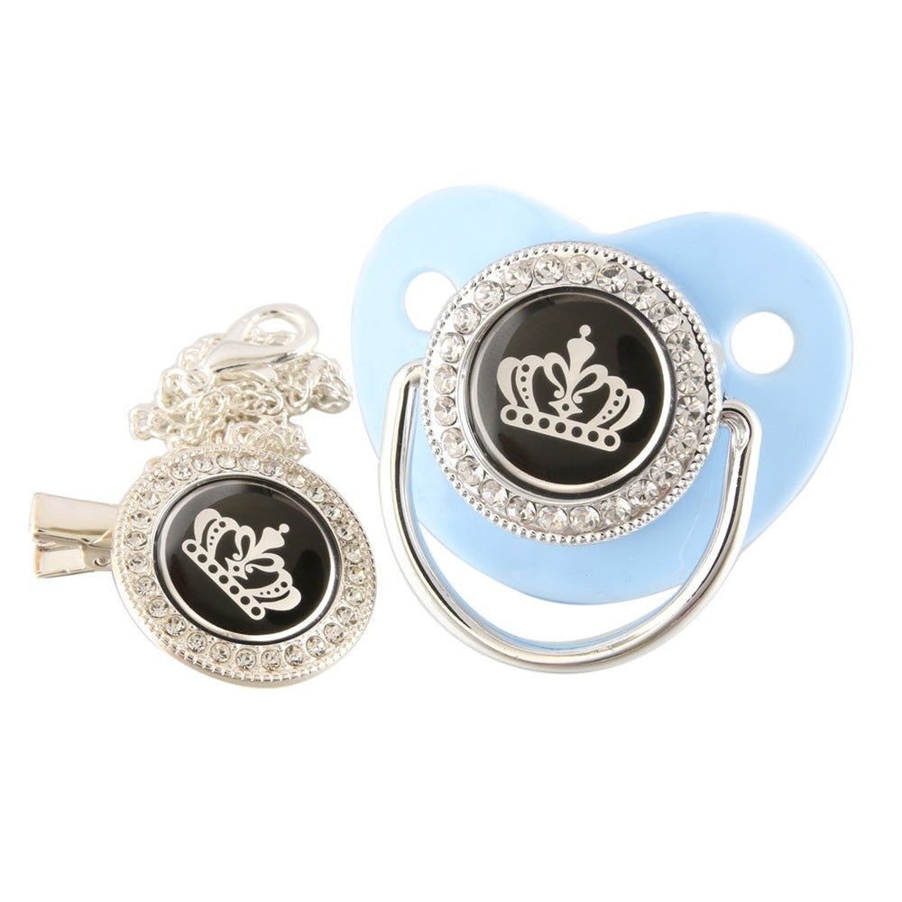 Diamond Cartoon Crown Baby Nipple With Chain Clip