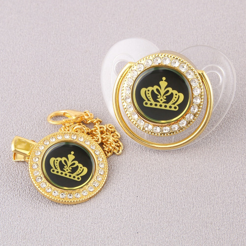 Diamond Cartoon Crown Baby Nipple With Chain Clip