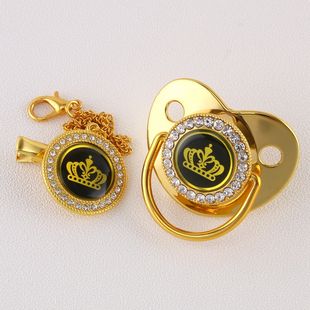 Diamond Cartoon Crown Baby Nipple With Chain Clip