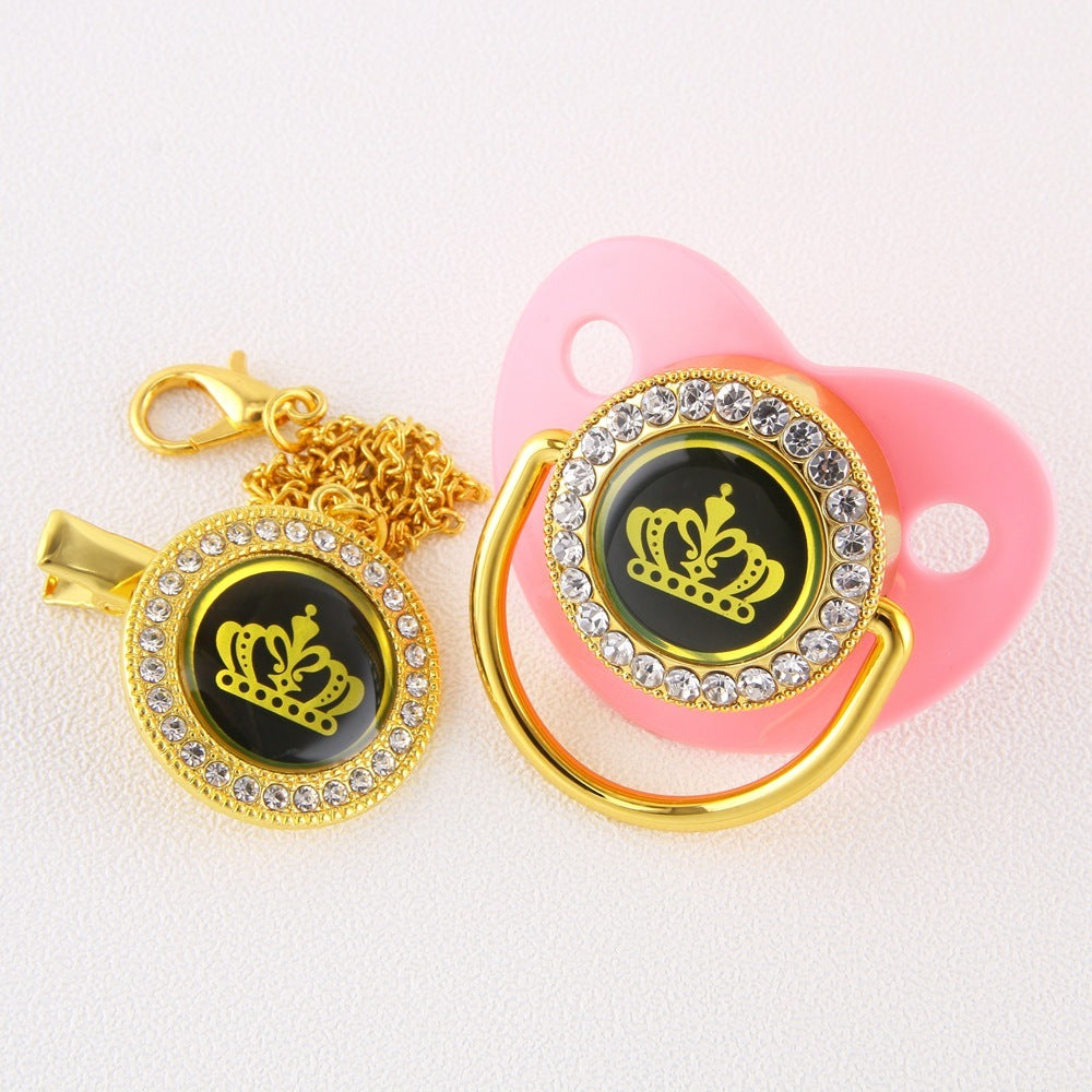 Diamond Cartoon Crown Baby Nipple With Chain Clip