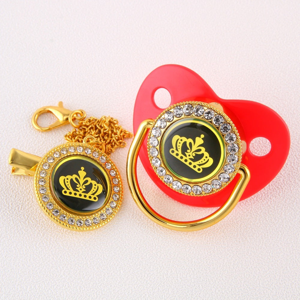 Diamond Cartoon Crown Baby Nipple With Chain Clip