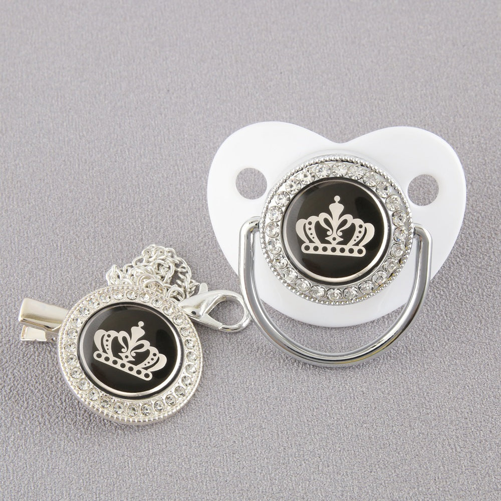 Diamond Cartoon Crown Baby Nipple With Chain Clip