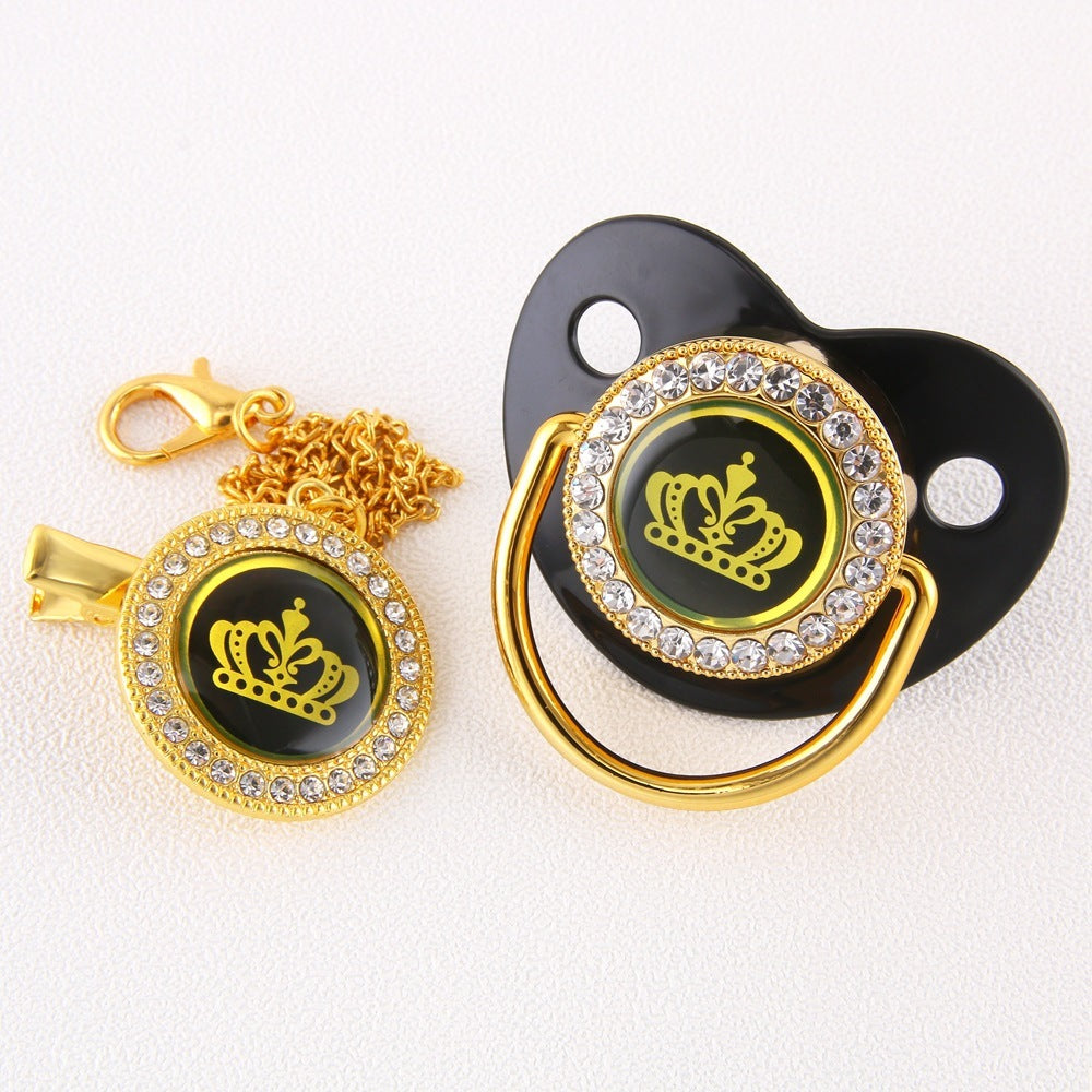 Diamond Cartoon Crown Baby Nipple With Chain Clip