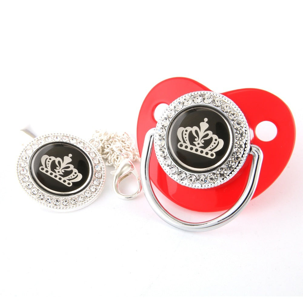Diamond Cartoon Crown Baby Nipple With Chain Clip