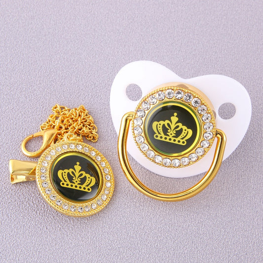 Diamond Cartoon Crown Baby Nipple With Chain Clip